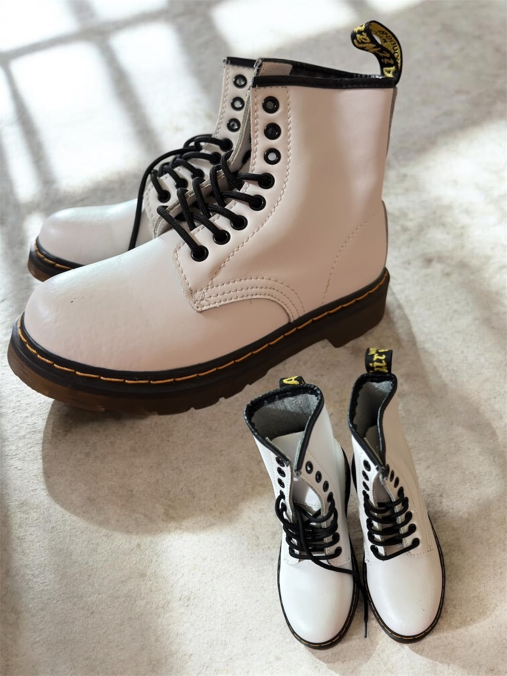 Doc Martens White Lace-Up Combat Boots with Black Trim